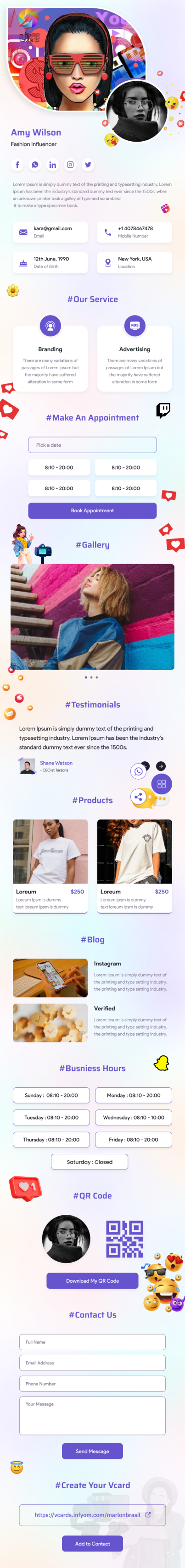 VCard.Online – Social Media Influencers Template